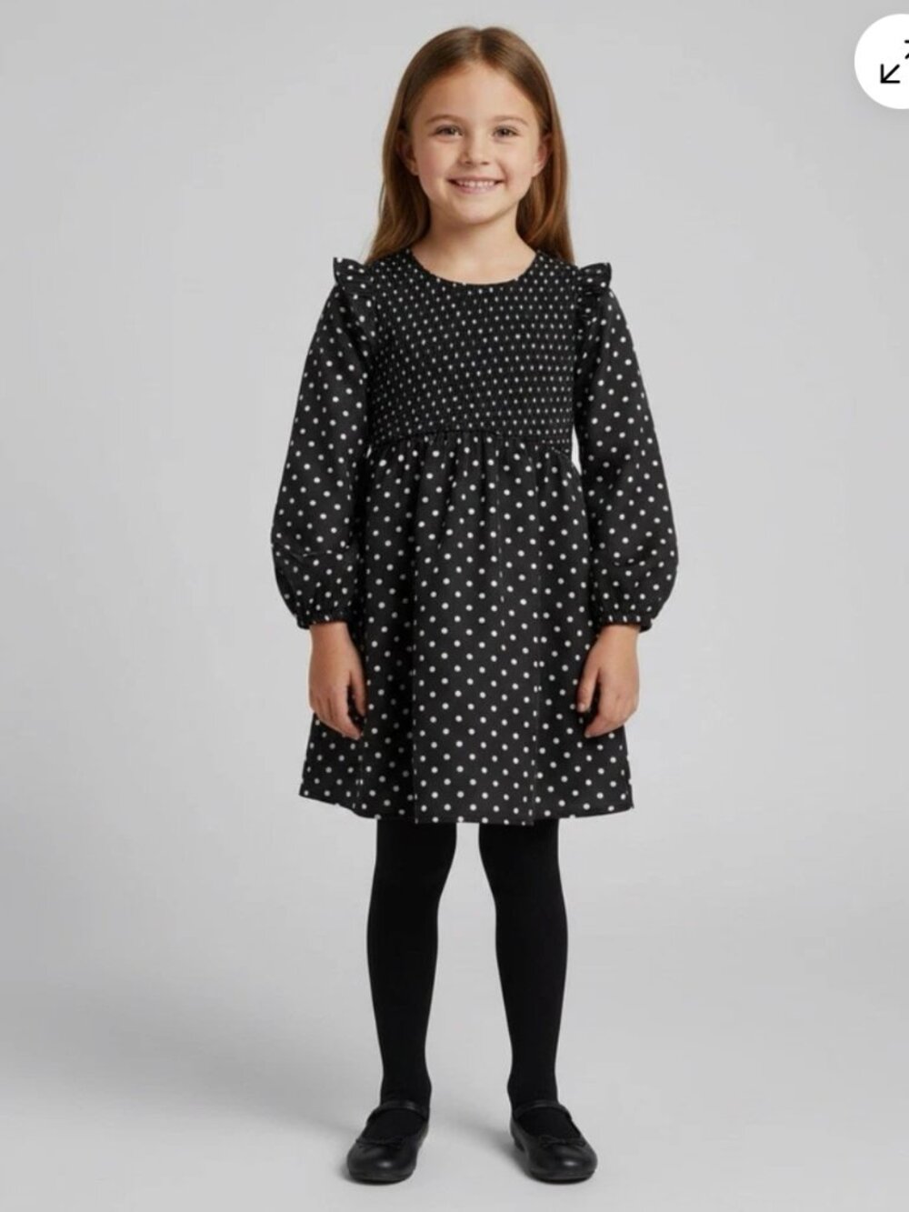 Girls GAP Kids Smocked Polka Dot Dress 5 Black Ruffle Long Sleeve